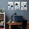 Navy Blue Wall Art Canvas Abstract Floral Painting (3 Pcs 12x16in Framed)